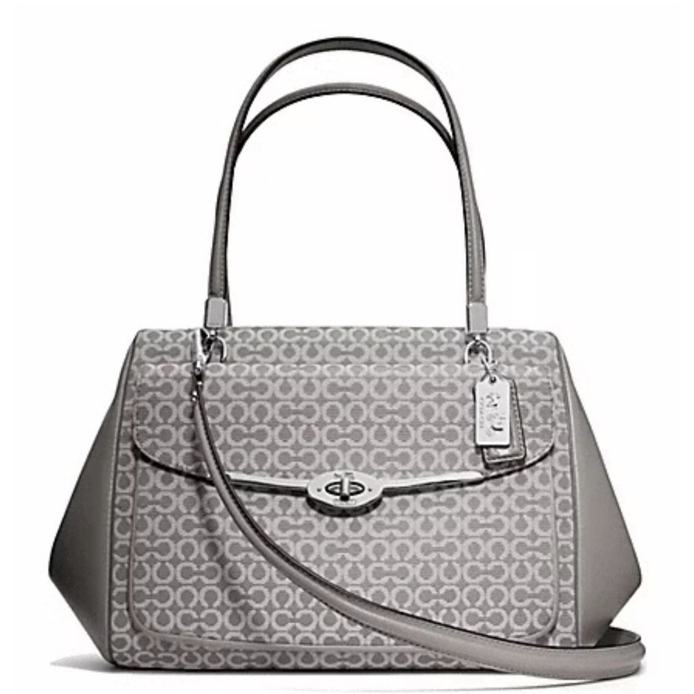 COACH Madison Needlepoint Op Art Small Madeline East/West Satchel Satchel Silver